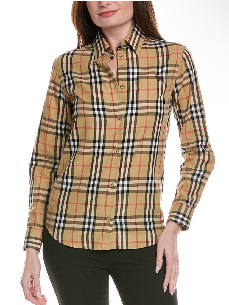 Burberry Tan And Black Classic Check Shirt With Red Accents Authentic